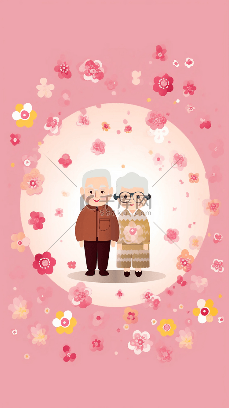 祖父母日花朵粉色卡通背景