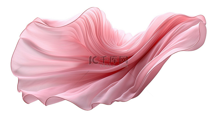 白色背景上孤立的粉红色褶皱织物