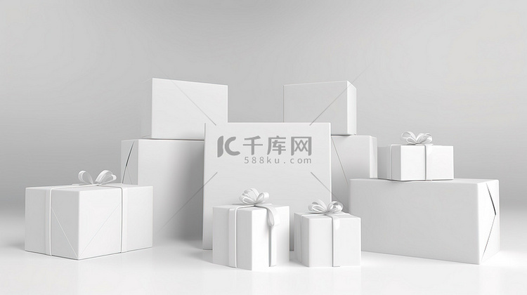 虚拟演示白色礼品盒搭配空白白色