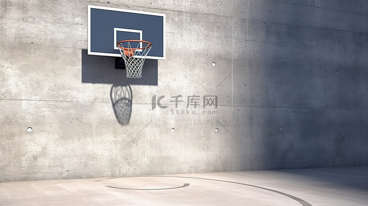 带篮球框的水泥墙的 3D 渲染