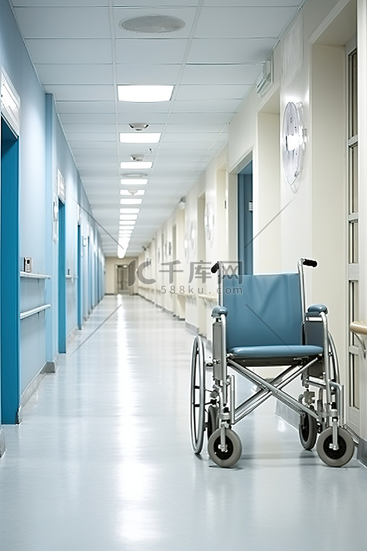 医院走廊里的轮椅免版税图片用于