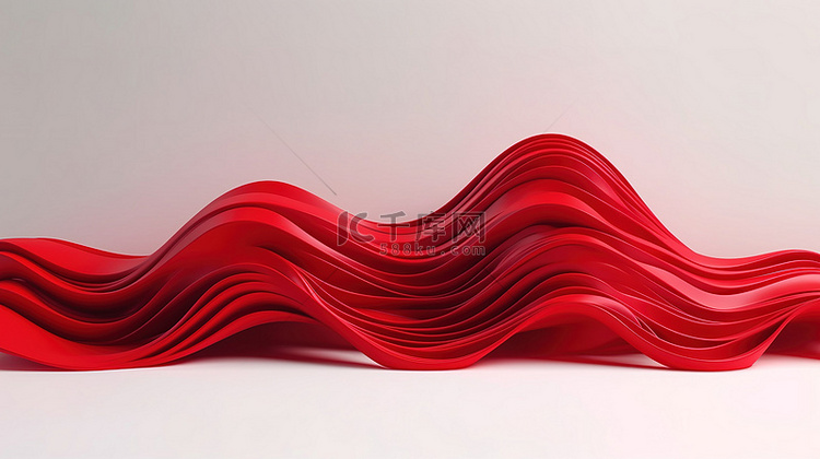 白色背景与抽象设计中当代红色波