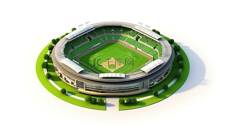 板球场的鸟瞰图，有郁郁葱葱的绿