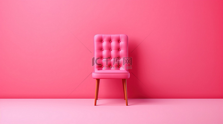 玫瑰色背景上光滑的红色椅子代表