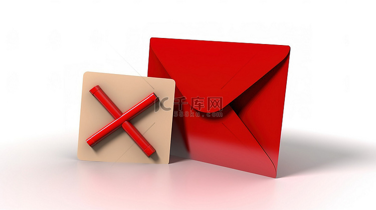 白色信封和孤立的红色禁止符号的