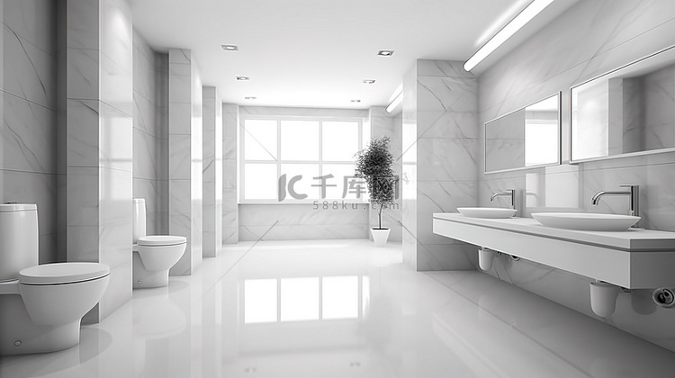 公寓或酒店原始白色浴室的 3D