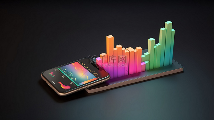 3D 渲染智能手机展示股票交易