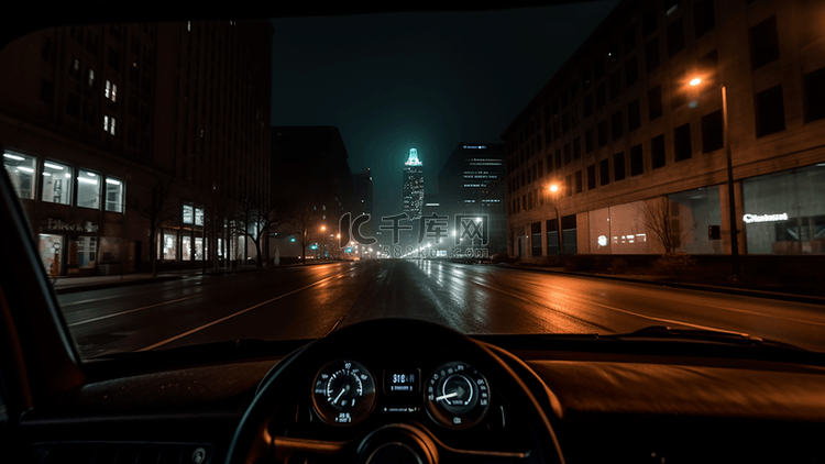 汽车驾驶视角城市夜晚道路摄影广