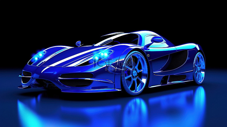 带有定制蓝色改装的 3D 插图跑车
