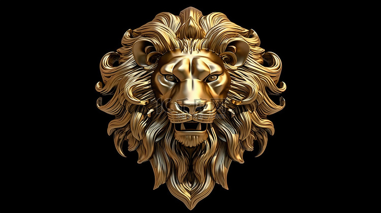 雄伟的黄金狮头雕像的 3D 渲