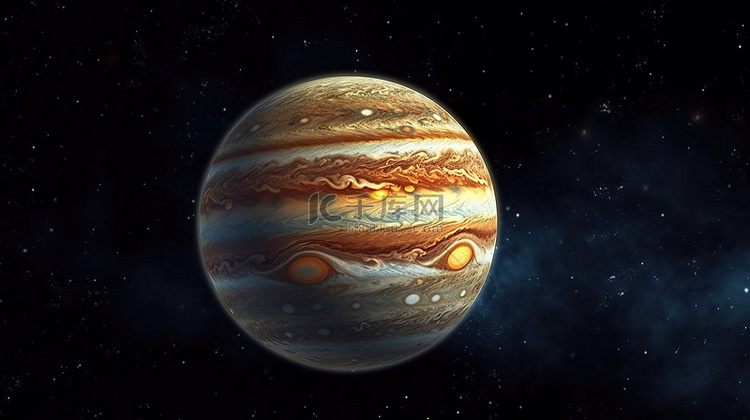 木星在浩瀚太空中的 3D 插图