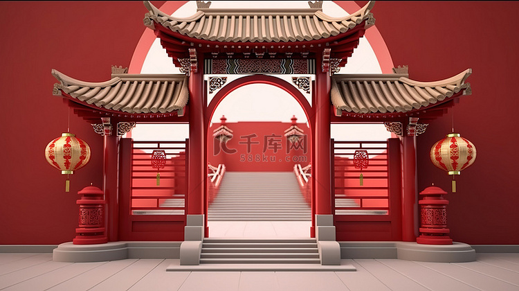 中国风格的入口与节日红灯笼庆祝