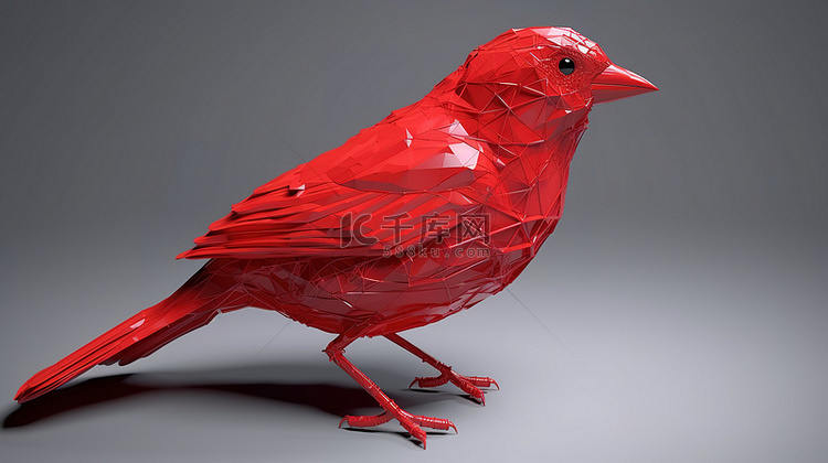 3d 插图中的红鸟