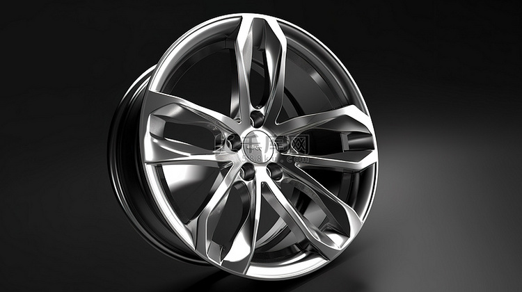 银色锻造合金汽车轮圈的 3D 插图