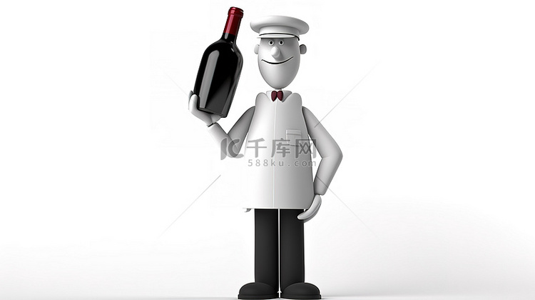 红酒侍酒师 3d 白色字符与瓶子