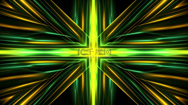 对称线的 3D 插图以黄色和绿