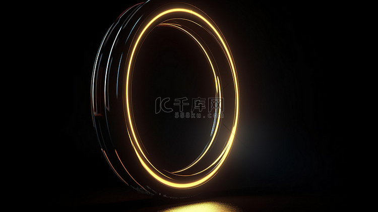 3d 渲染的圆形隔离抽象光在黑