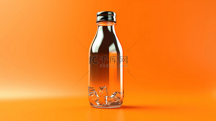 橙色背景上单色水瓶的 3d 渲染