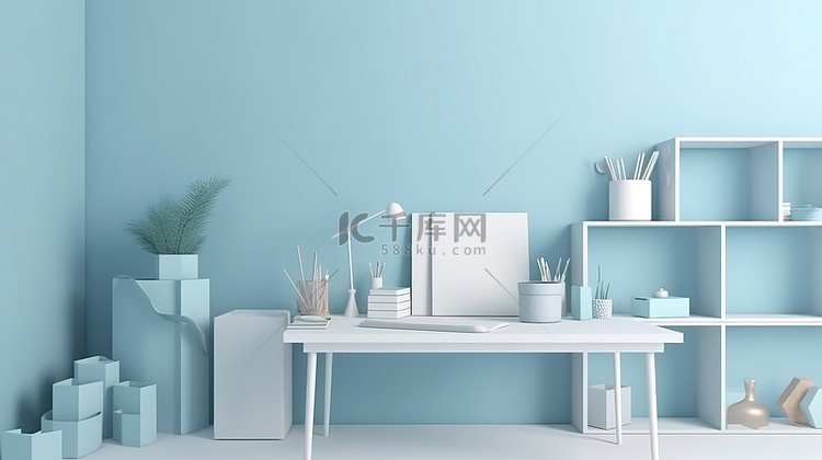 蓝色的空白空间 3d 桌面模型设计