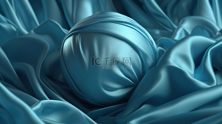 具有蓝色球和丝绸的 3d 渲染
