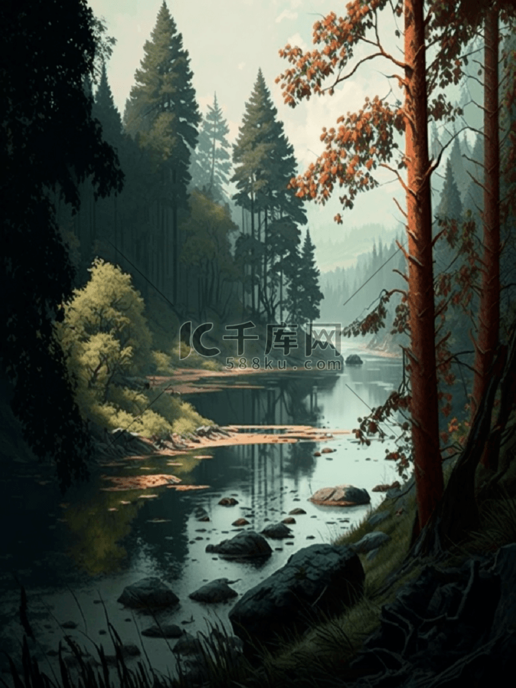 森林小溪背景