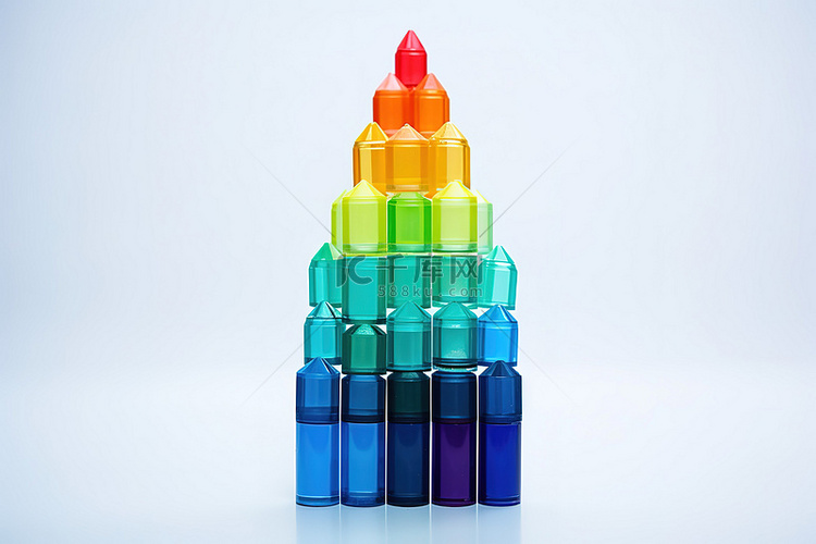 堆叠的蜡笔呈彩虹形状