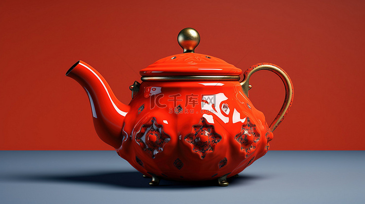 复古红色茶壶可爱经典迷人的 3