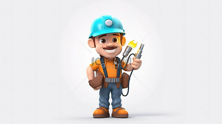 配备工具和电线的电工建筑工人的