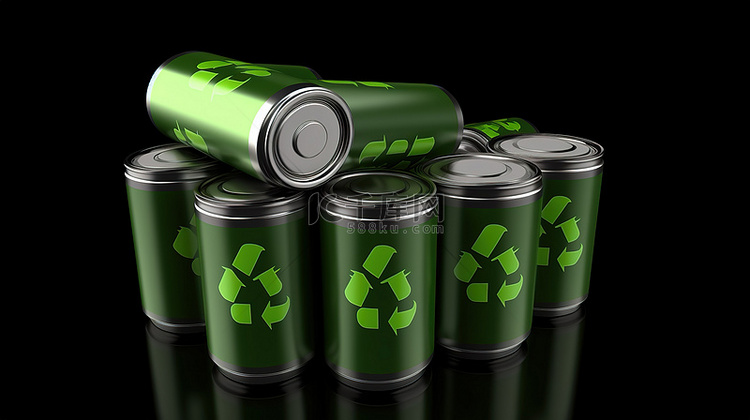 回收符号装饰 3d 绿色电池堆
