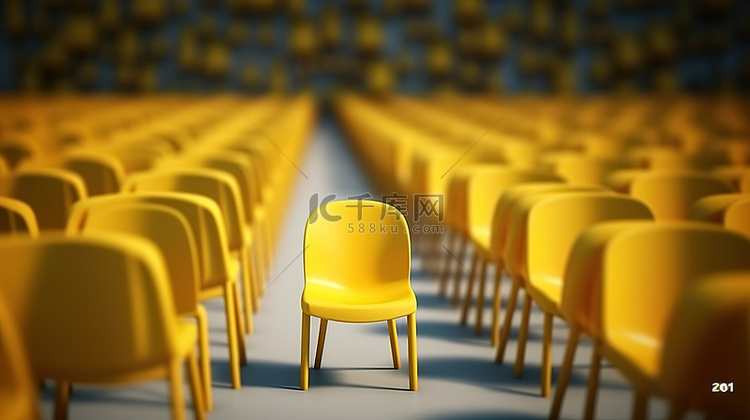 独特的 3d 黄色椅子象征职位