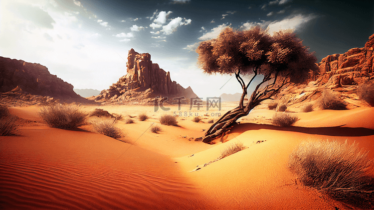 沙漠沙丘之树背景