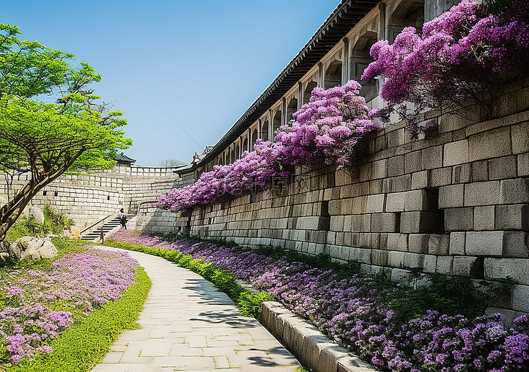 花园区的小路两旁种满了鲜花