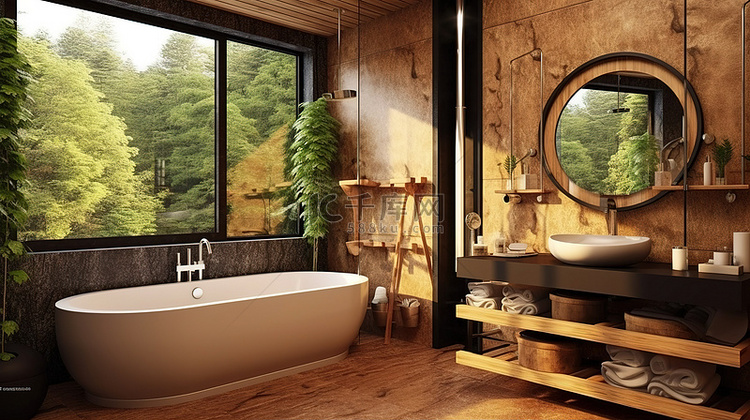 森林之家内的 3D 渲染浴室