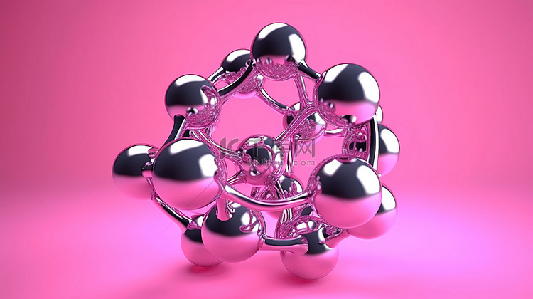 粉红色背景下包裹在气泡中的分子