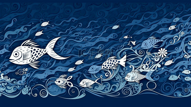 海洋日鱼群海藻背景