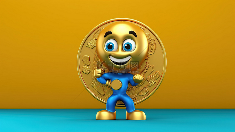 3D 渲染的金色奖金硬币的吉祥