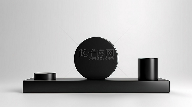 黑色圆柱讲台的 3D 渲染非常