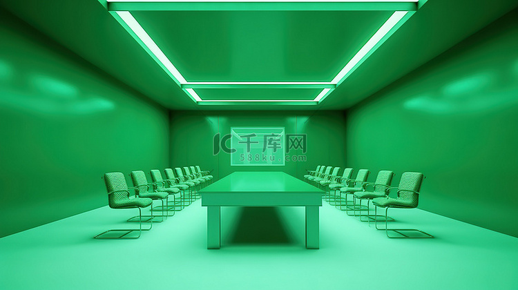 没有与会者的绿色会议室的 3D