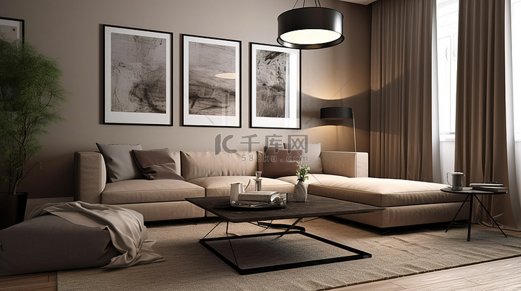 带舒适沙发的现代客厅可视化