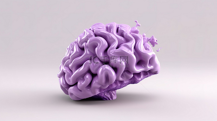 带有紫色大脑的白色背景的 3d