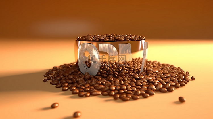 3d 渲染的咖啡豆在字体中拼写