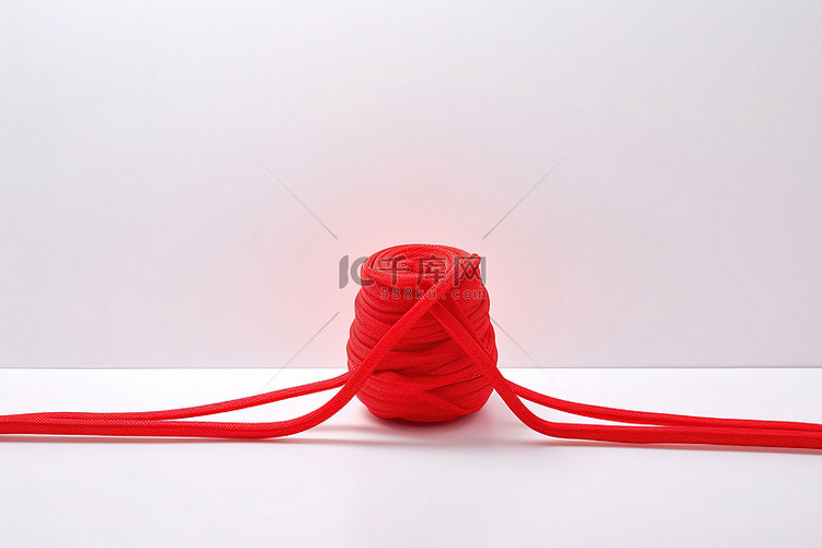 坐在白色背景上的一条红绳