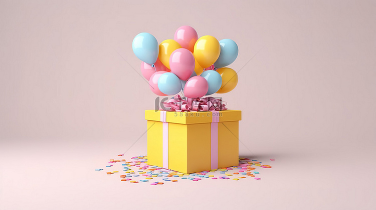 充满活力的气球和生日礼品盒设置