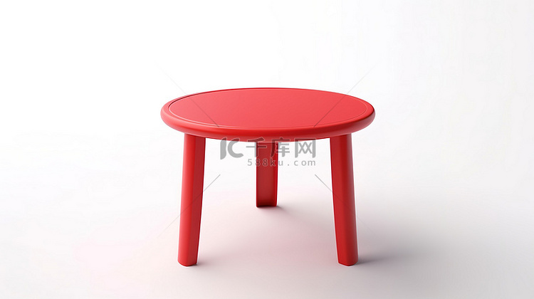 白色背景上当代红色圆形塑料桌的
