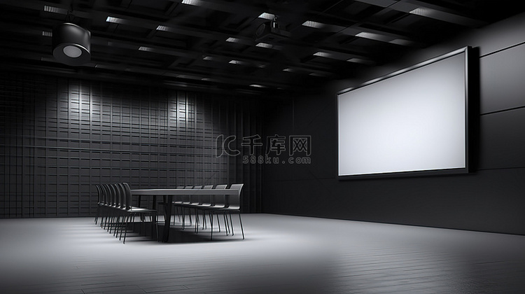 会议室舞台 3d 渲染的白色屏
