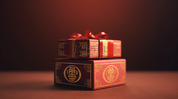带有汉字的快乐礼盒 3D 设计