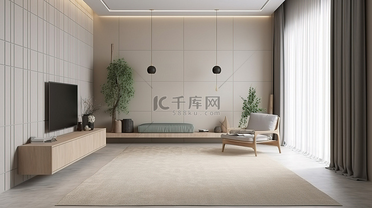 低柜和地毯的虚拟客厅设计 3d