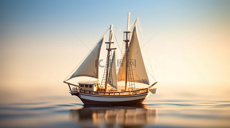 帆船的 3D 渲染模型