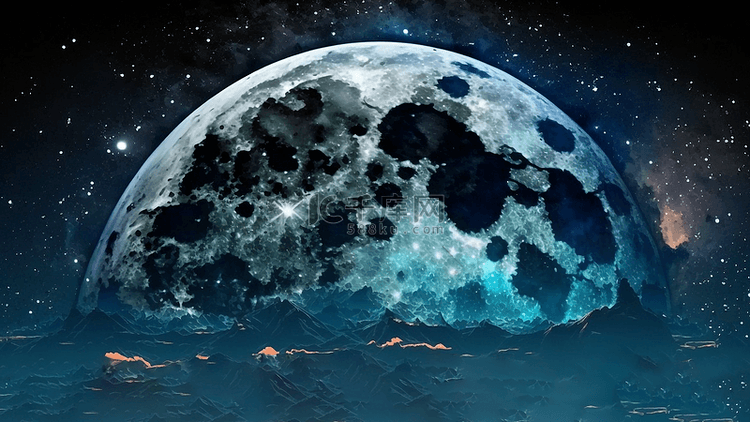 月亮梦幻云海星空背景