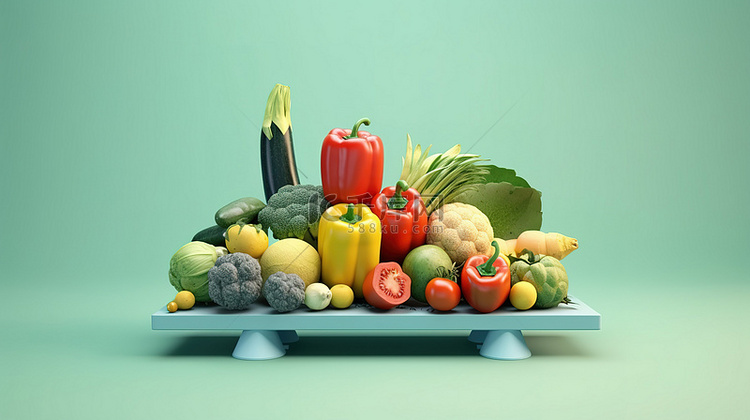 平衡健康和健身哑铃和新鲜蔬菜在